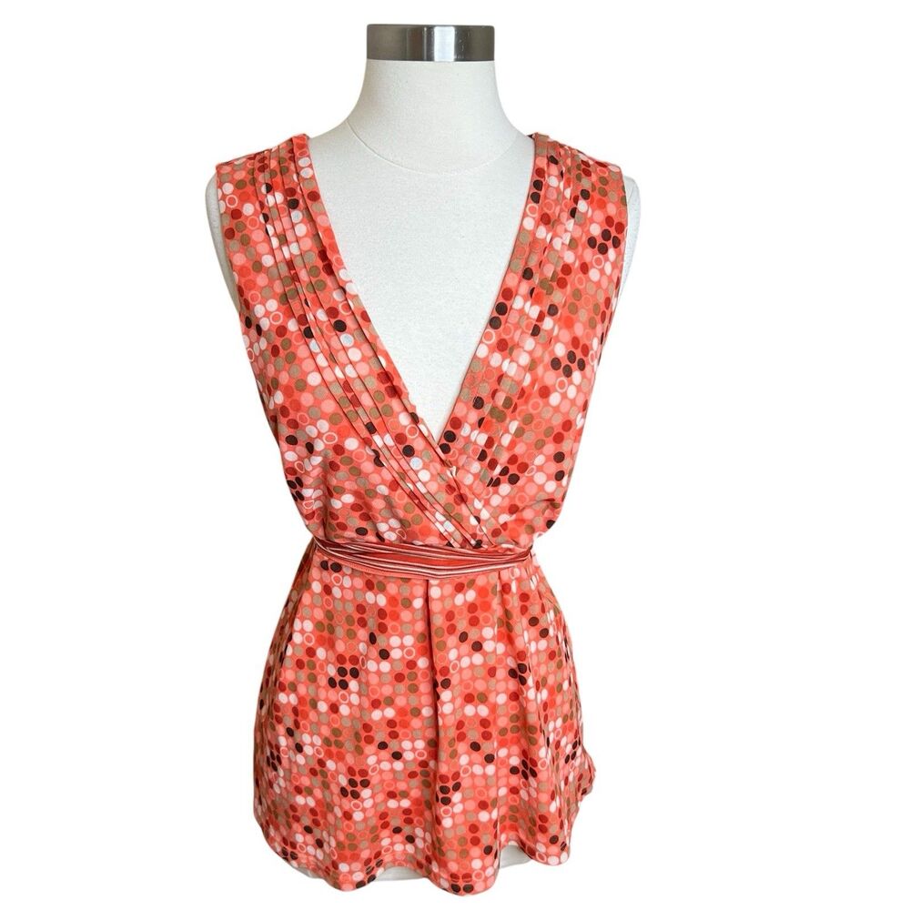 Vintage Merona Wrap Top Womens XL‎ Orange Polka Dot Mesh Tie Back Y2k Retro